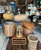 Vintage Hand Woven Wicker Basket With Brown Handle