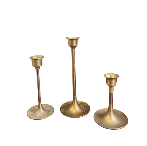 Trio of Simple Brass Skinny Candlestick Holders