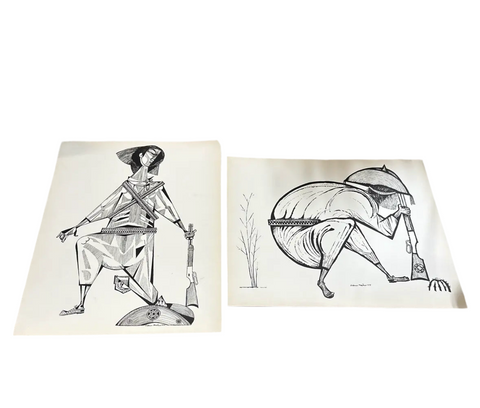 Pair of Brazilian Style Prints of Soldier Figures, Signed