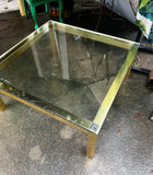 Gold Square Coffee Table With Glass Top Pierre Cardin Style