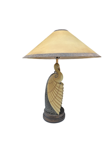 Heavy Ceramic Bird Lamp Including Large Lampshade With Brass Details