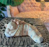 Small Vintage Lennox Christmas Cat Sleeping in Stocking Knick Knack