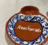Pair of Spanish Olive Serving Dishes With Blue and White Accents