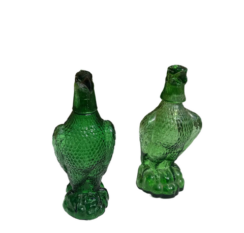 Pair of Green Glass Eagle Decanters