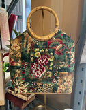 80s Vintage Floral Purse With Bamboo Handles
