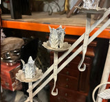 Tall Vintage White Metal Standing Candelabra
