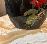 Asian Ceramic Vintage Black Thin Vase With Hummingbird Accents