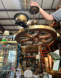 Vintage Wooden and Brass Captains Wheel Chandelier