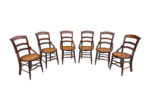 Antique Victorian Walnut Caned Dining Chairs- Set of 6