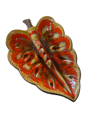 Mid Century Ceramic Orange Leaf Ashtray
