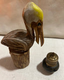 Wooden Pelican and Black and Brass Salt and Pepper Shaker