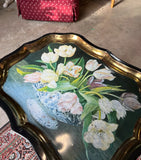 Floral Black Tray With Stand, Made in England
