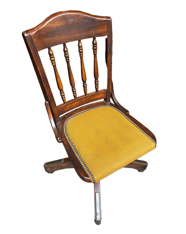 Antique Bankers Chair With Nail Head Trim and Wheels