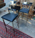Single Vintage Black Leather and Chrome Bar Stool