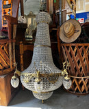 Vintage Extra Large Gold and Crystal Deer Head 18-Light Chandelier