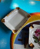 Pair of Small Ceramic Catchalls With Gold and Floral Accents