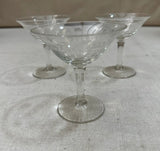 Trio of Small Champagne Glasses With Etched Leaf Details, 1970s