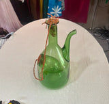 Italian Green Glass Vintage Wine Decanter With Straw Stopper