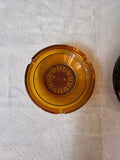 Pair of Round Amber Colored Glass Ashtrays