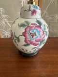 Vintage Hand Painted Table Lamp with Pink Peony Accents