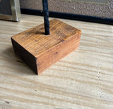 Vintage Black Brutalist Vase on Wooden Base