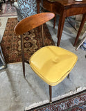 Mid-Century 1950s Wooden Chair With Yellow Leather Cushion