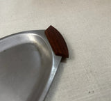 Small Silver Serving Tray With Wooden Teak Handles