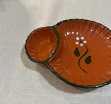 Pair of Small Ceramic Spanish Olive Serving Dishes With Floral Details