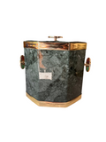 Green Malachite Ice Bucket With Gold Accents and Matching Lid