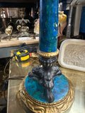 Vintage Bright Blue Table Lamp with Gold Leaf and Lions Foot Accents
