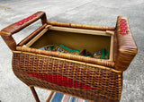 Large Woven Wicker Double Compartment Standing Sewing Basket