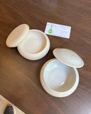 Pair of Small Pearl White Catchalls With Lids