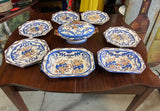 Italian Blue and White Hand Painted Serving Dishes With Gold Accents- Set of 11