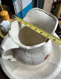 Large White Ceramic Teapot and Bowl With Floral Details