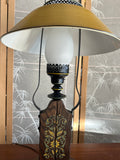 Vintage French Country Yellow Scrolling Table Lamp with Tole Lampshade