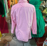 90's Ralph Lauren Pink and White Striped Button Down Shirt With 3/4 Length Sleeves, Size L