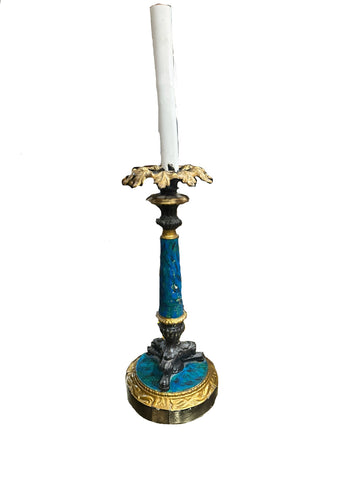Vintage Bright Blue Table Lamp with Gold Leaf and Lions Foot Accents