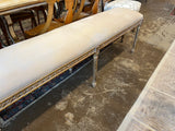Long Gilded Gold Wooden Bench With a Light Blue Velvet Cushion