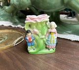 Small Ceramic Floral Catchall With Little English Figures