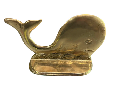 1970s Vintage Brass Whale Bookend