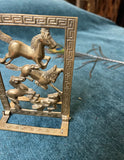 Brass Equestrian Bookend With Greek Key Accents