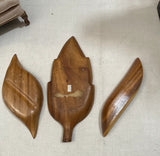 Trio of Wooden Hand Carved Leaf Catchalls