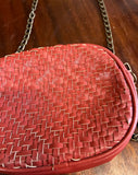 Red Woven Anthropology Crossbody Purse With Chain Strap