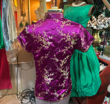 90's Purple Silk Qipao Style Asian Shirt, Size L