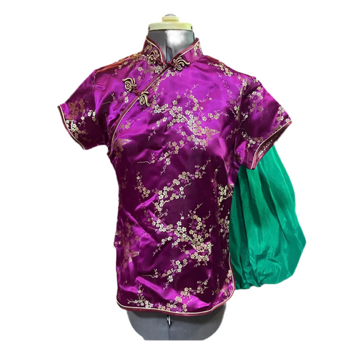 90's Purple Silk Qipao Style Asian Shirt, Size L