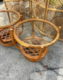 Pair of Albini Style Glass Top Bamboo Side Tables