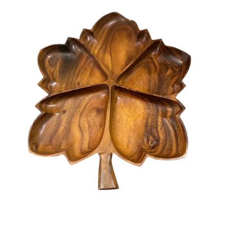 Wooden Hand Carved Leaf Large Tray