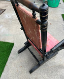 1800s Spool Wooden Rocking Chair With Red Cushions
