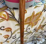 Wooden Cane With Brass Elephant Handle and Flower Accents
