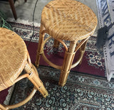 Pair of Boho Woven Wicker Bar Stools